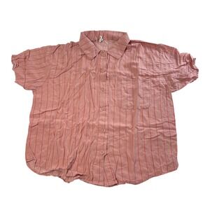 Bliss Womens Pink Red Pinstripe Short Sleeve Rayon Button Down Shirt Small